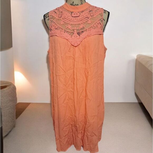 As U Wish Dresses & Skirts - As U Wish Orange and Pink Embellished Midi Sundress SIZE 1X